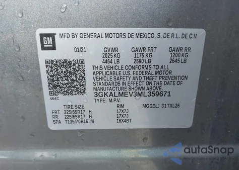 2021 GMC Terrain Fwd Sle z USA, uszkodzony, nr VIN 3GKALMEV3ML359671